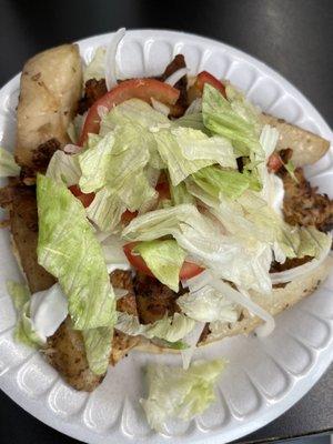 Hot n spicy chicken gyro with steak fries