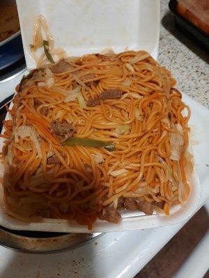 Pork chow mein. Decent but not enough meat.