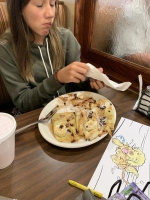 Crepes with chocolate chips  and bananas w/ whip cream.