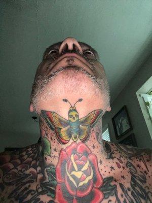 Throat action. Traditional moth!  Done by Billy Von