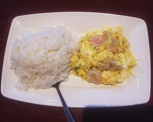 Shrimp egg and rice dish.