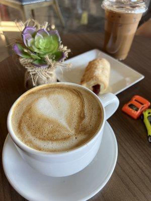 Oatmilk latte, Guava Pastry, Iced Latte