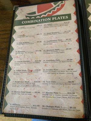 Combination Plates with pricing we felt was slightly higher than should be for the area and quality of food.