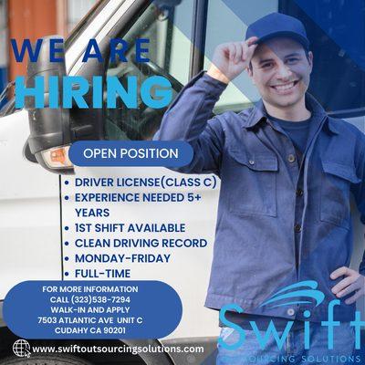 CALLING ALL DRIVERS!! #NOWHIRING #SOS #SWIFOUTSOURCINGSOLUTIONS #DRIVERS #DELIVERYDRIVERS #STAFFINGAGENCY #FYP #EXPERIENCENEEDED #CLASSC #JO