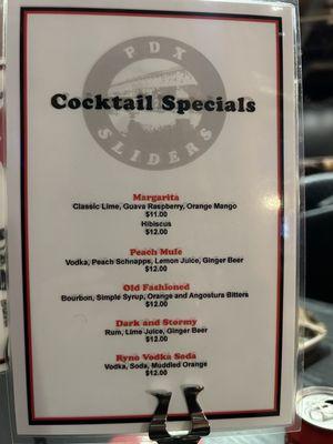 Cocktail menu