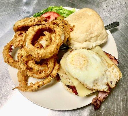 Another Lumberjack with homemade onion rings. Sooooo delicious!