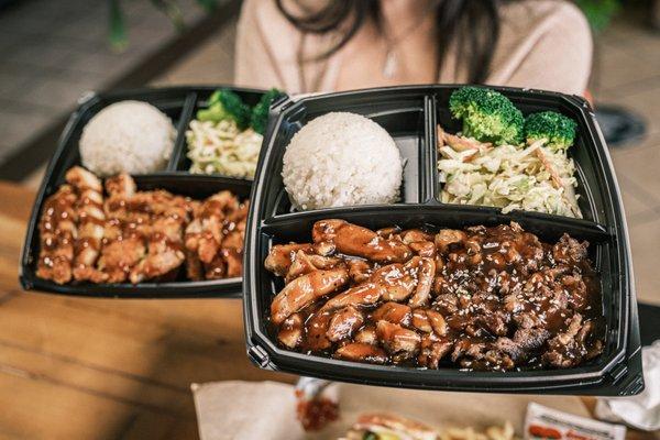 Chicken and beef teriyaki in the front, chicken katsu in the back!