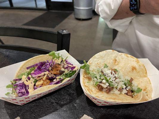 Shrimp on the left , brisket ( mostly onion) on the right.