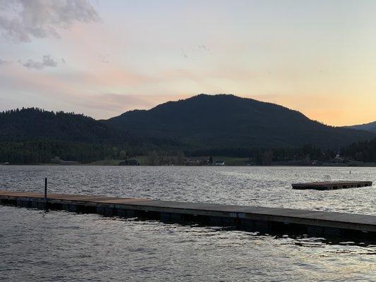 View of the lake from the shore in front of the parking lot.