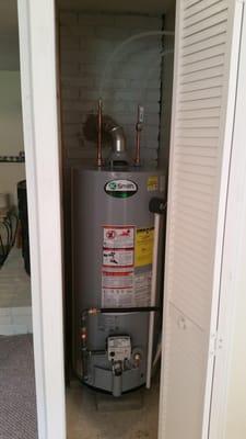 Relocated a 40 gallon gas heater to a new location for customer.  Provided a new enclosed closet with door...