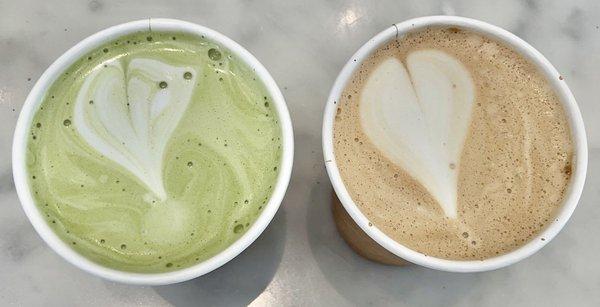 Matcha Latte $6 & Caffe Latte $6.50