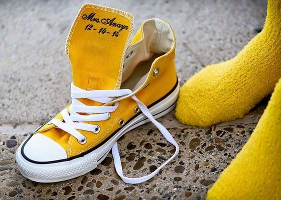 Embroidered Converse for our wedding day