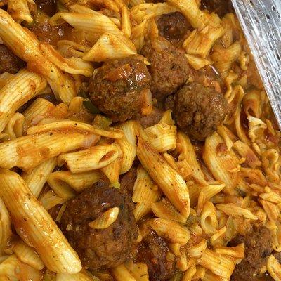 Penne pasta and meatballs