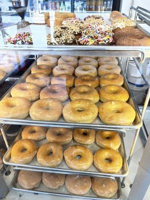 Glazed, sprinkled, and jelly donuts