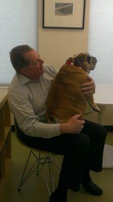 Owner & all around good guy Steve Kaufer with our mascot Bella The Bulldog.