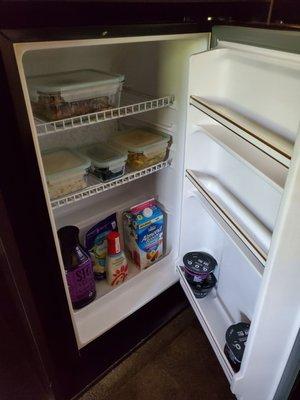 Minifridge - plenty of space.  However, left everything frozen solid by the next day.