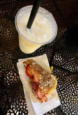 strawberry croissant and piña colada smoothie