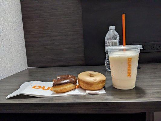 Chocolate and Maple Classic Donuts, Vanilla Bean Coolatta