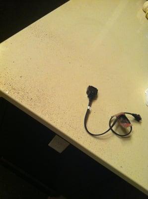 My kitchen island, covered in dust and pebbles from the ceiling and walls above