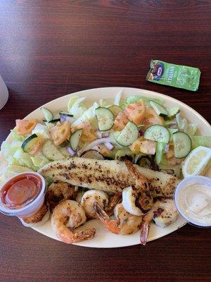 Grilled fish and shrimp salad.