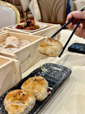 Chinese BBQ pork pastry, shrimp dumplings, and tripe.