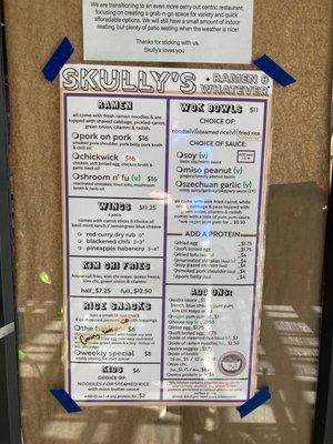 Skully's Food menu