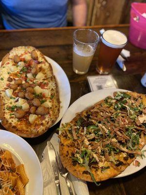 Hawaiian cheese curd flatbread and weekly special taco flatbread (also excellent!!)