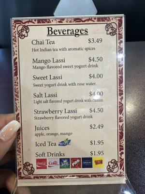 Drink menu