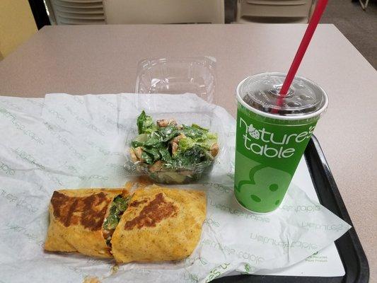 My favorite Spicy Buffalo Wrap, a side order of Cesar Salad and a fountain drink