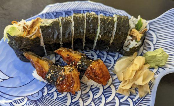 Wonderfully prepared sushi including smoky eel and lightly fried soft shell crab.