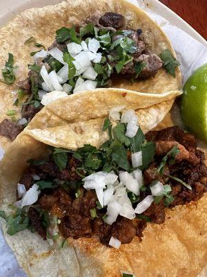 Authentic tacos - Lengua (top) and Al Pastor (bottom)