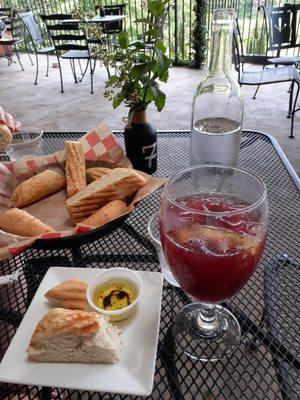 Sangria and foccacio with olive oil dip