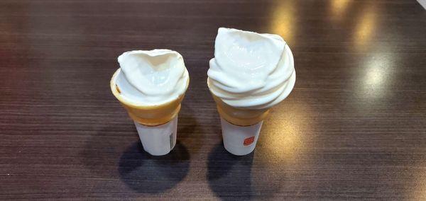 2 partially eaten ice cream cones. They are a bargain at 89 cents each, before tax! It would have been better with a coke freeze.