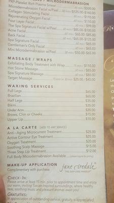 Menu of services