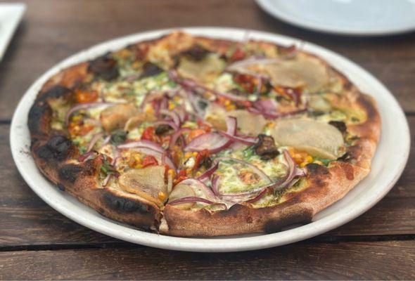 Potato, Pesto, Corn Pizza