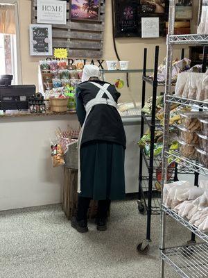 Employee stocking food items