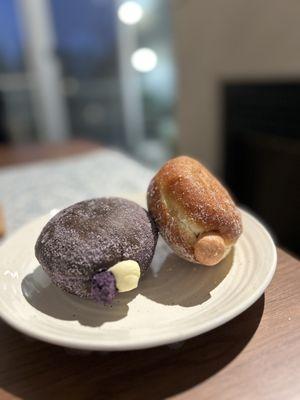 Ube coconut donut + guava cream cheese donut