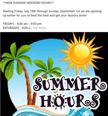 NEW SUMMER HOURS!!