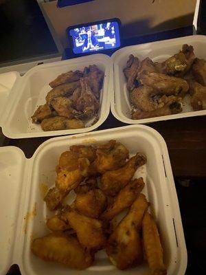 Lemon pepper wings and Buffalo wings