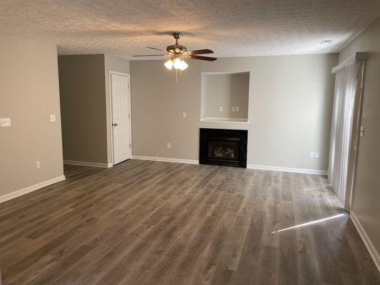 New ceiling fan; new vertical blinds; fresh coat of paint on walls and trim; and ceiling repair due to upstairs leak.