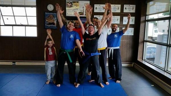 Celebrating a Blue Belt Examination!