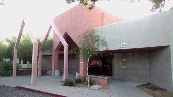 Front entrance after driving behind the MVD department. Follow the signs for Library and Sheriff's substation.