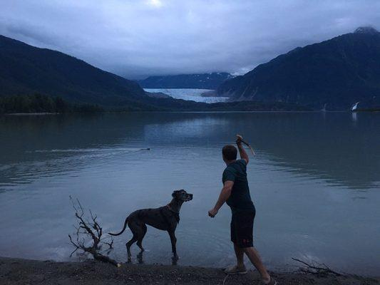 Finding dogs to play with in Alaska.