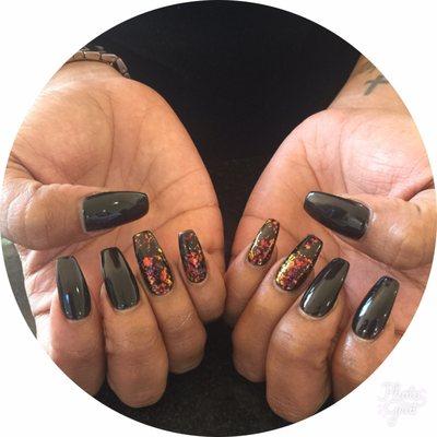 Coffin shape nails.  Lina is very fast & detailed!