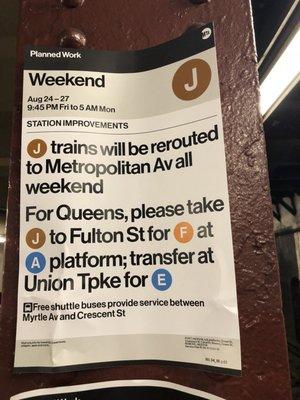 Weekend service disruptions. (8/26/2018)