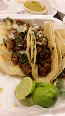 Fajita beef tacos on corn tortillas