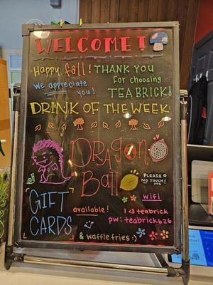 Welcome Board and Drink of the Week