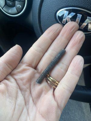 Very happy to have this screw removed from my tire, and to have my tire patched. Took them maybe five minutes max!