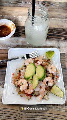 Tostada Mixta and agua mineral preparada