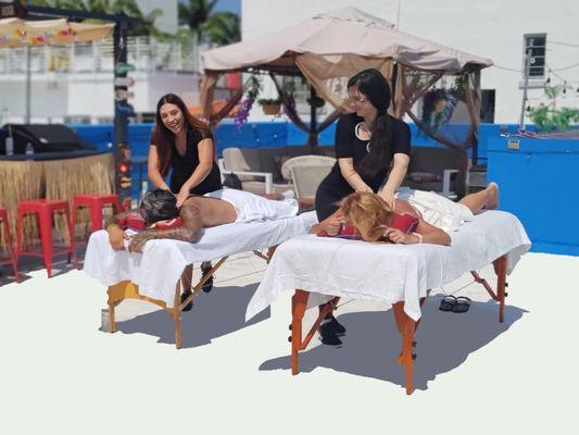 Mobile couple massage on Clients Rooftop